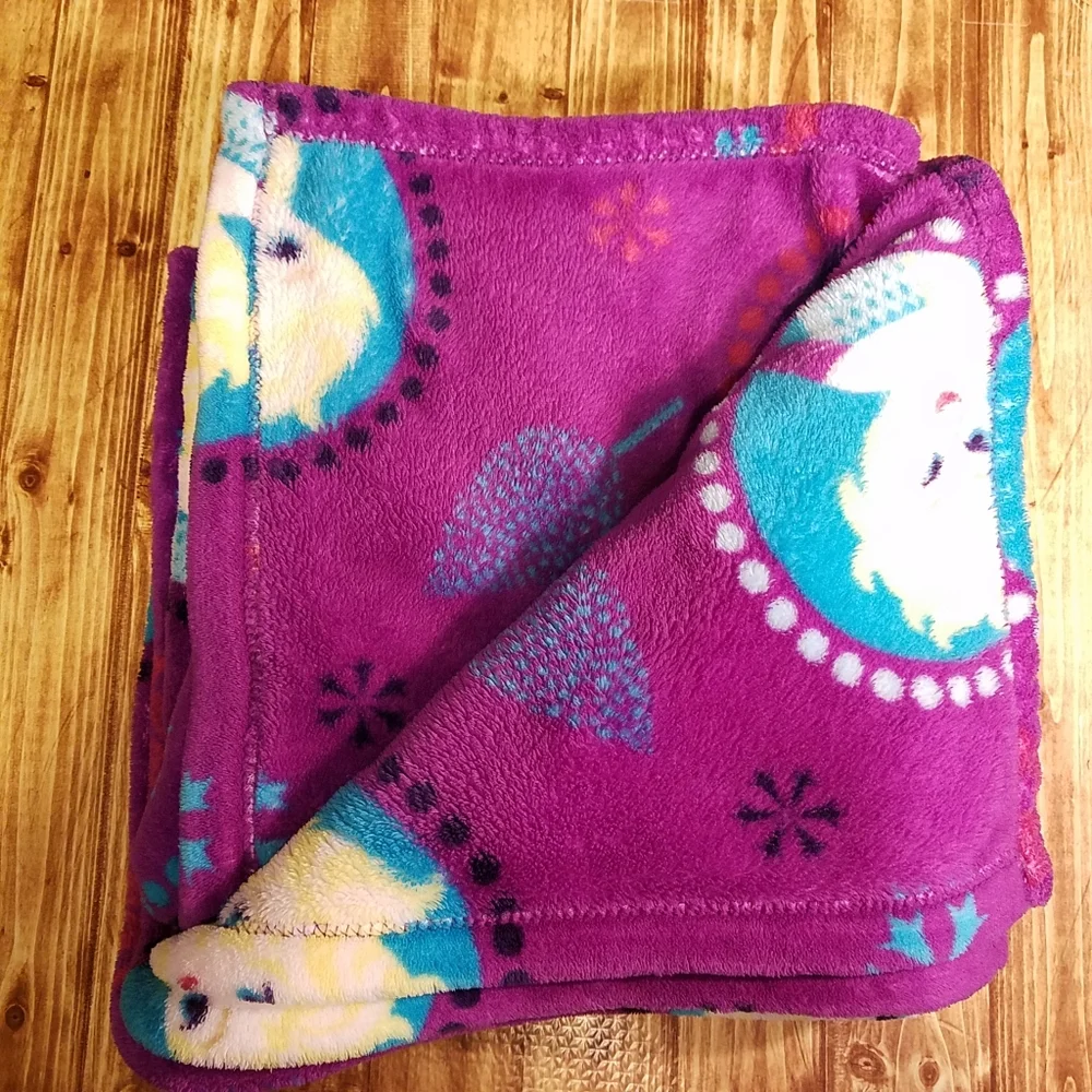 Disney Parks Frozen Blanket Throw Purple Fleece Anna Elsa Snowflakes 50x60